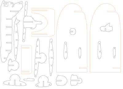 The laser cut plans for the space shuttle, along with other plans.