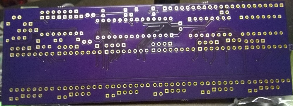 The rear of the manufactured prototype PCB.