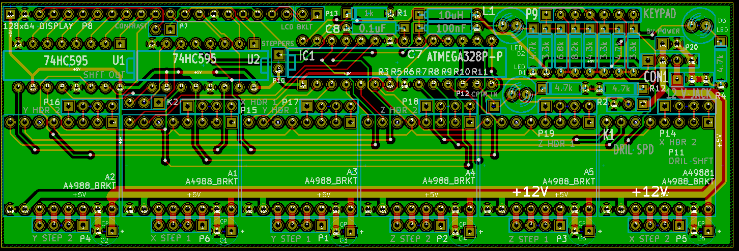 <b>Version 4:</b> The final result.<br /> I added a ground pane and selected this design for shipping. This only cost $50 for three of these 2-layer ENIG boards.