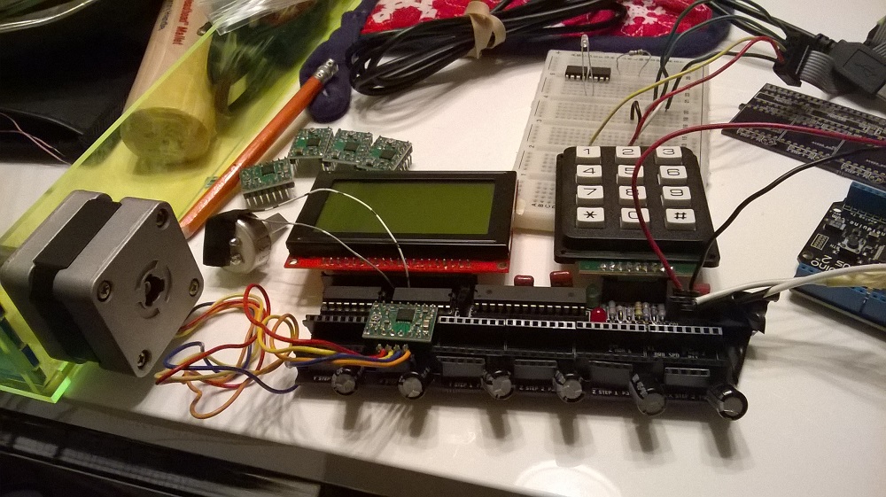 The prototype PCB board in my electrical testing rig