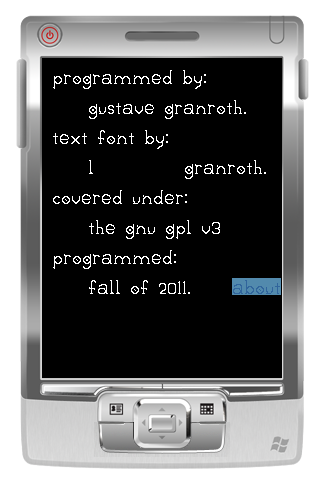 Bitmap text demonstration, in the about page