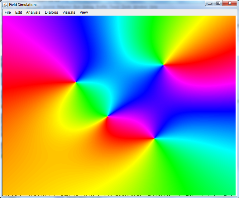 Three-particle 2D electric field diagram with a consistent gradient