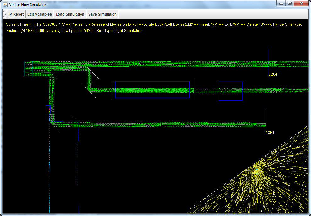 Particle simulation with mirrors, absorbers, counters, and attenuators